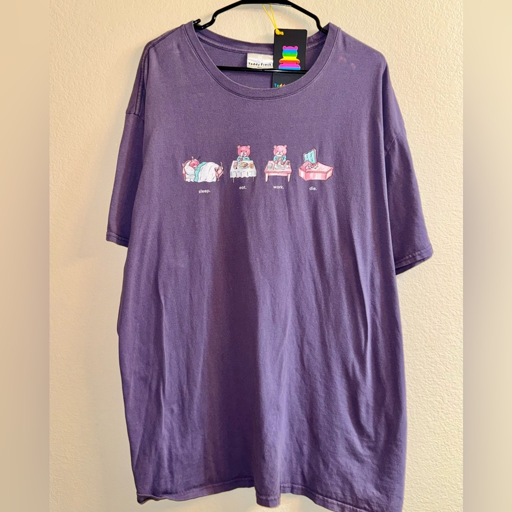 Purple eat / sleep / work / die original Teddy Fresh t-shirt, 3XL